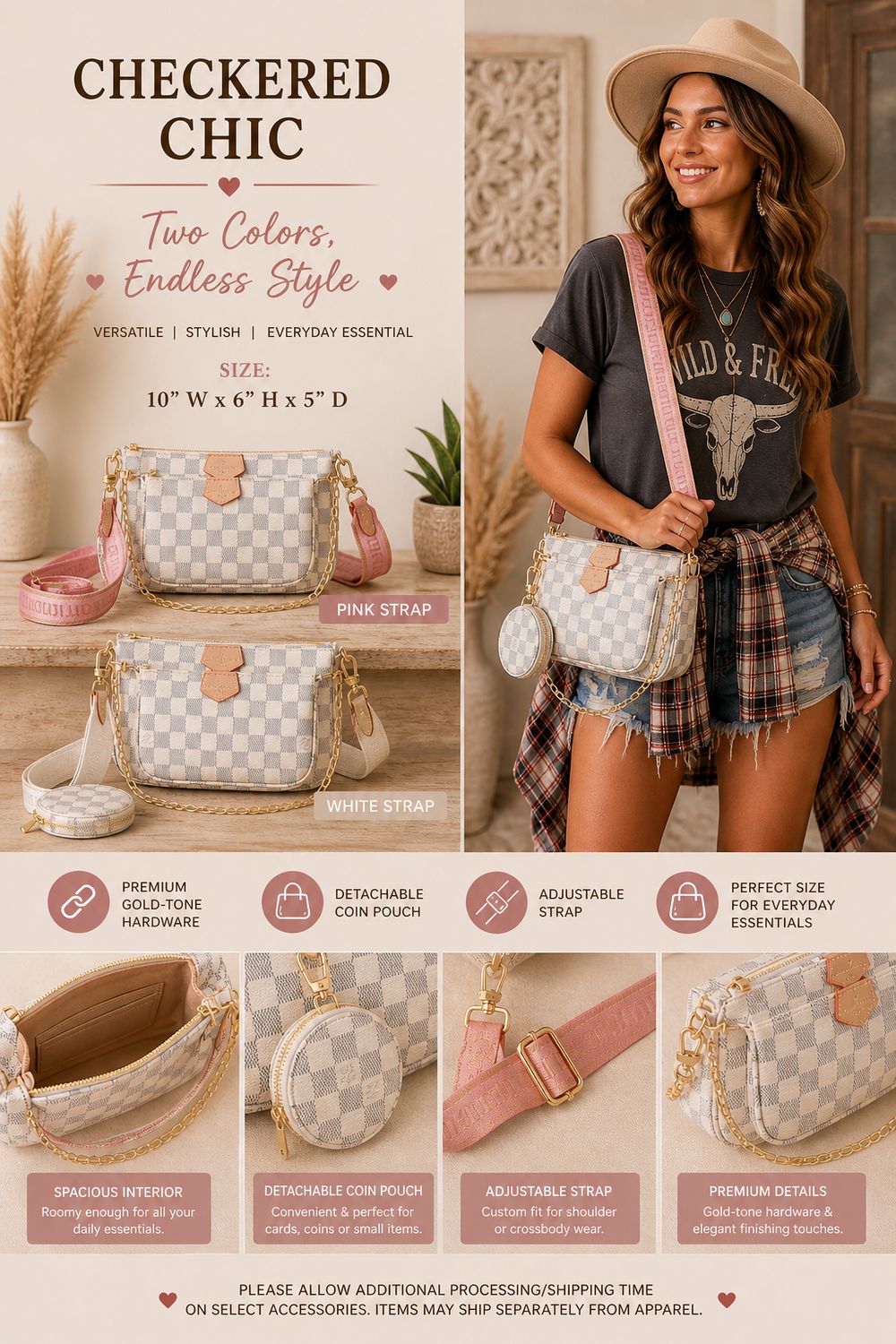 ✨ Upcycled Checkered Chic Crossbody Bag Set ✨
