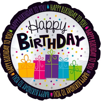 126 18" Happy Bday Gifts Blk Ring