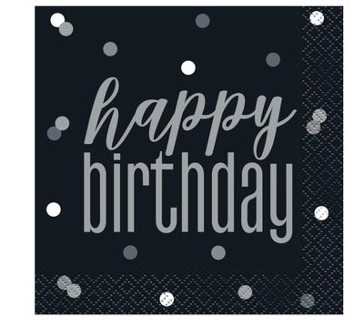 Birthday Black Glitz Happy Birthday Beverage Napkins  16ct