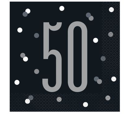 16 Glitz Black &amp; Silver Luncheon Napkins 50
