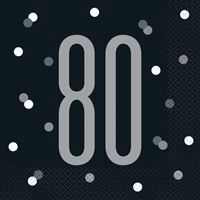 16 Glitz Black &amp; Silver Luncheon Napkins 80