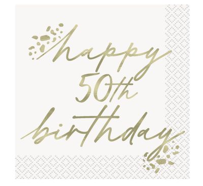 Gold Birthday "Happy 50th Birthday" Beverage Napkins  16ct - Foil Stamping