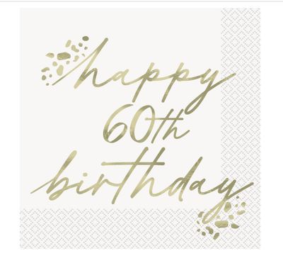Gold Birthday "Happy 60th Birthday" Luncheon Napkins  16ct - Foil Stamping