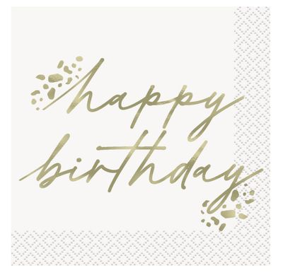 Gold Birthday "Happy Birthday" Beverage Napkins  16ct - Foil Stamping