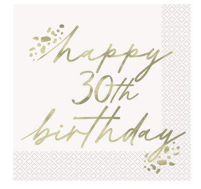 Gold Birthday "Happy 30th Birthday" Luncheon Napkins  16ct - Foil Stamping