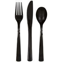 Midnight Black Solid Assorted Plastic Cutlery 18ct