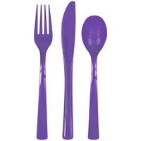 Neon Purple Solid Assorted Plastic Cutlery 18ct