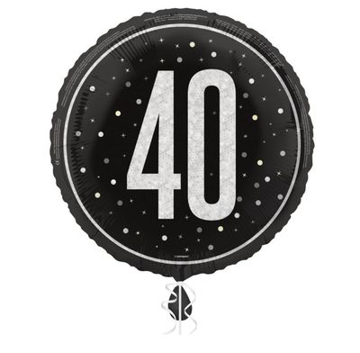053 18" GLITZ Black 40 Prism Foil Balloon Round