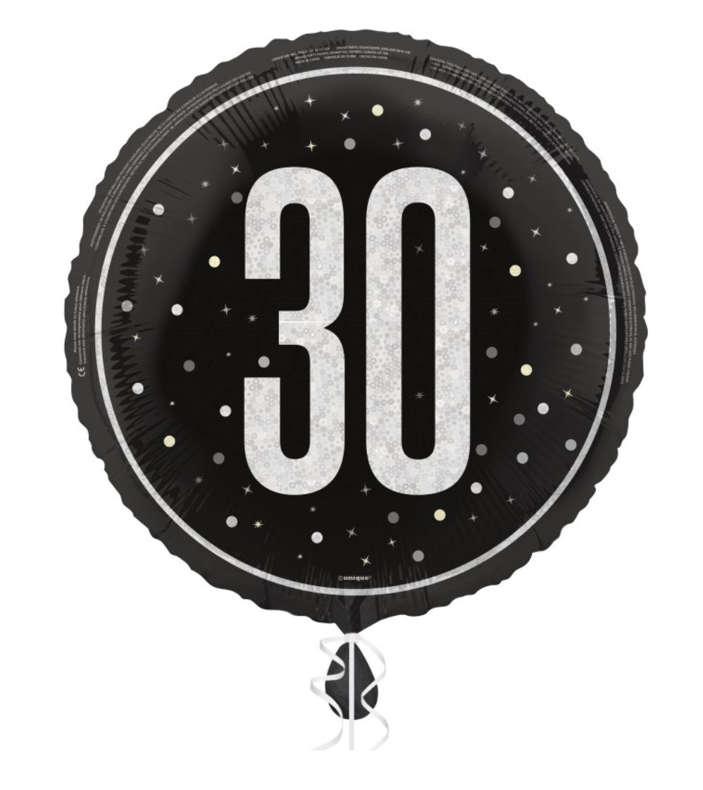 052 18" GLITZ Black 30 Prism Foil Balloon Round