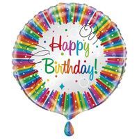060 Rainbow Ribbons Birthday Round Foil Balloon 18"