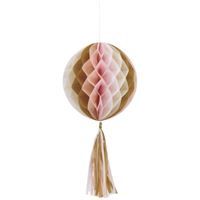Pink Marble Honeycomb Tissue Hanging Decorations with Tissue Tassels  3ct