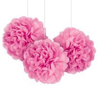 Hot Pink Mini Puff Tissue Decorations 3ct