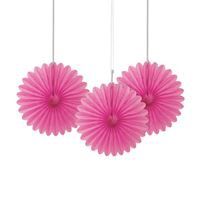 Hot Pink Solid 6" Tissue Paper Fans 3ct