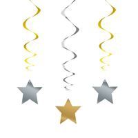 Silver &amp; Gold Star Hanging Swirl Decorations 26" 3ct