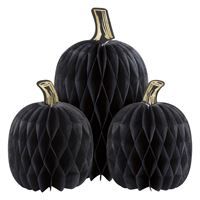 Pumpkin Shaped Honeycomb Tissue Centerpieces with Foil Stems  3ct