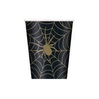 Black &amp; Gold Spider Web 9oz Paper Cups 8ct