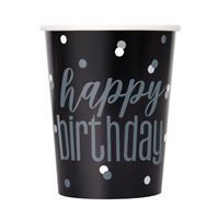 Glitz Black &amp; Silver Dots "Happy Birthday" 9oz Paper Cups  8ct