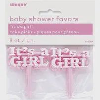 8Ct It's a Girl Pink Cake Picks
