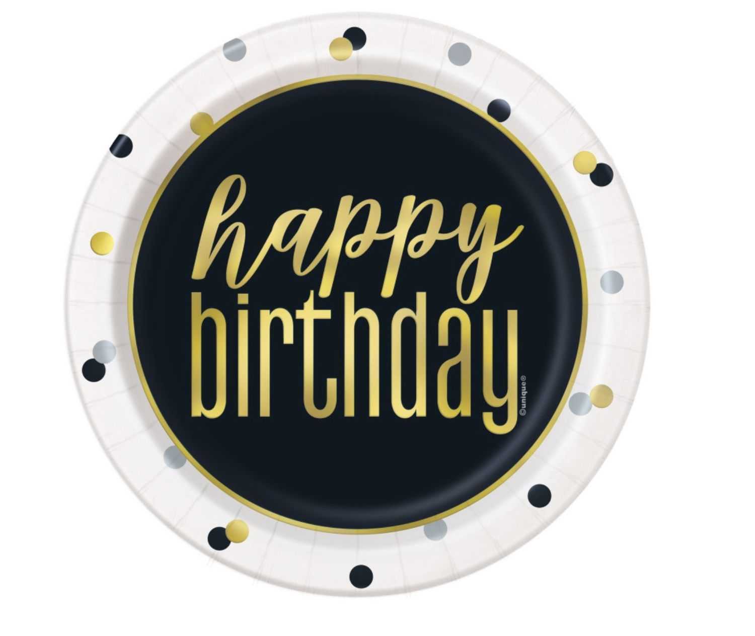 Metallic Happy Birthday Round 7" Dessert Plates  8ct - Foil Board