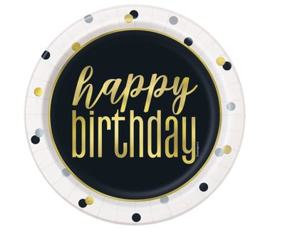 Metallic Happy Birthday Round 7" Dessert Plates  8ct - Foil Board