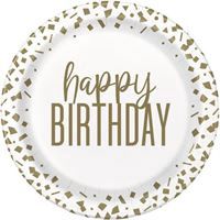 Confetti Gold Birthday Round 9" Dinner Plates 8ct