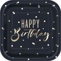 Gold Happy Birthday "Happy Birthday" Square 7" Dessert Plates  8ct - Foil Stamping