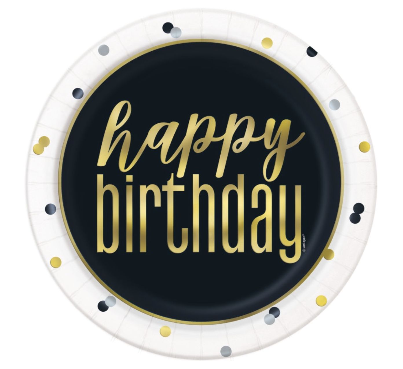 Metallic Happy Birthday Round 9" Dinner Plates  8ct - Foil Stamping
