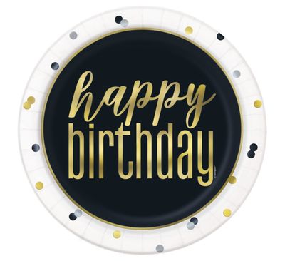 Metallic Happy Birthday Round 9" Dinner Plates  8ct - Foil Stamping