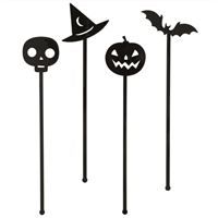 Plastic Black Halloween Drink Stirrers 8ct