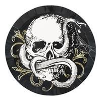 Sketchy Skull Shallow Round 7" Dessert Plates  8ct - Foil Stamping