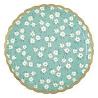 Spring Florals Mint Scalloped Edge 8.25" Dessert Plates  8ct - Foil Stamping