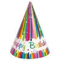 Rainbow Ribbons Birthday Party Hats 8ct
