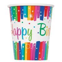 Rainbow Ribbons Birthday 9oz Paper Cups 8ct