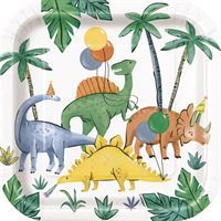 8 PARTYING DINOSAURS 7" SQ PLT