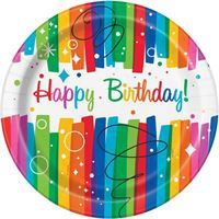 Rainbow Ribbons Birthday Round 9" Dinner Plates  8ct