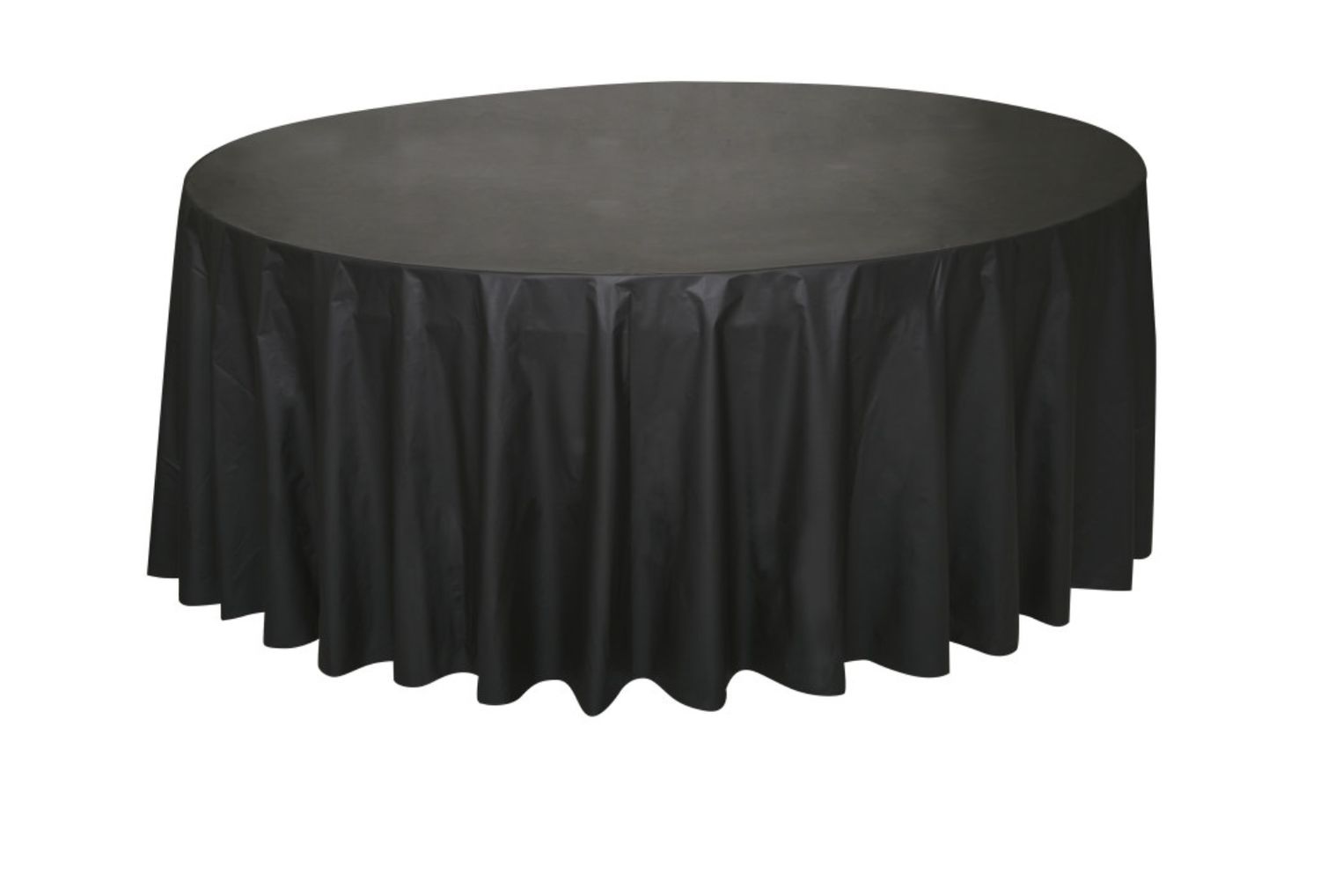 Midnight Black Solid Round Plastic Table Cover 84"