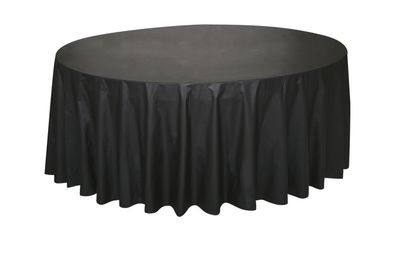 Midnight Black Solid Round Plastic Table Cover 84"
