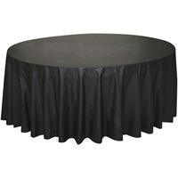 Midnight Black Solid Round Plastic Table Cover  84" - Short Fold