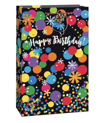 Black Bright Stars &amp; Dots Happy Birthday Extra Jumbo Gift Bag