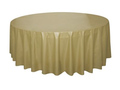 Gold Solid Round Plastic Table Cover 84"