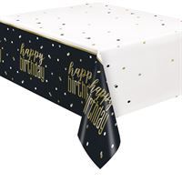 Metallic Happy Birthday Rectangular Plastic Table Cover  54" x 84"