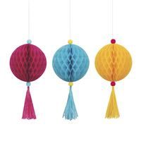 Pink  Yellow &amp; Blue Tissue Ball &amp; Tassel Ornament Decoration Kit  3ct
