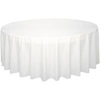 Bright White Solid Round Plastic Table Cover  84" - Short Fold