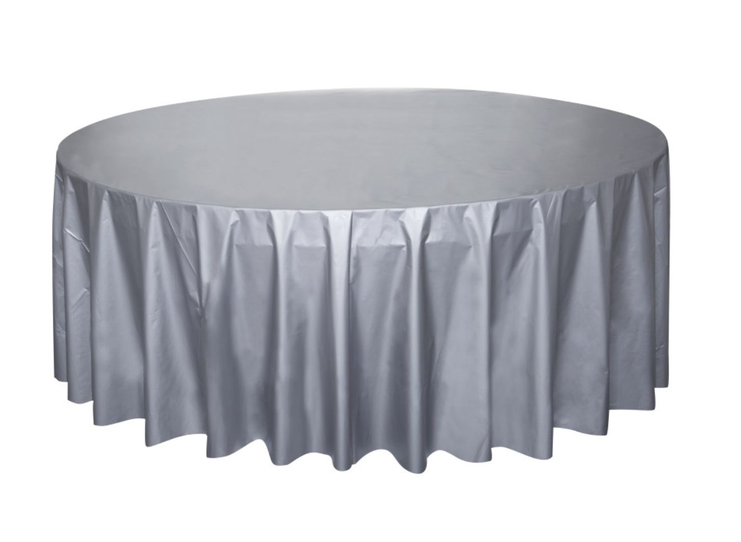 Silver Solid Round Plastic Table Cover 84"
