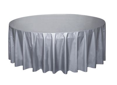Silver Solid Round Plastic Table Cover 84"