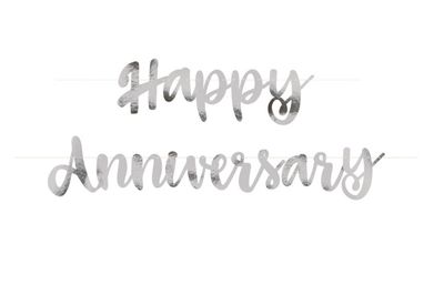 Silver Script Foil "Happy Anniversary" Banner