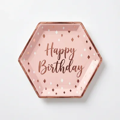 8Ct 7" Blush Birthday Hexagon Plates