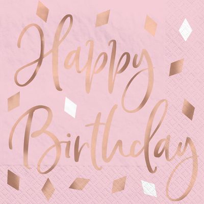 16Ct Blush Birthday Hot Stamped Beverage Napkin