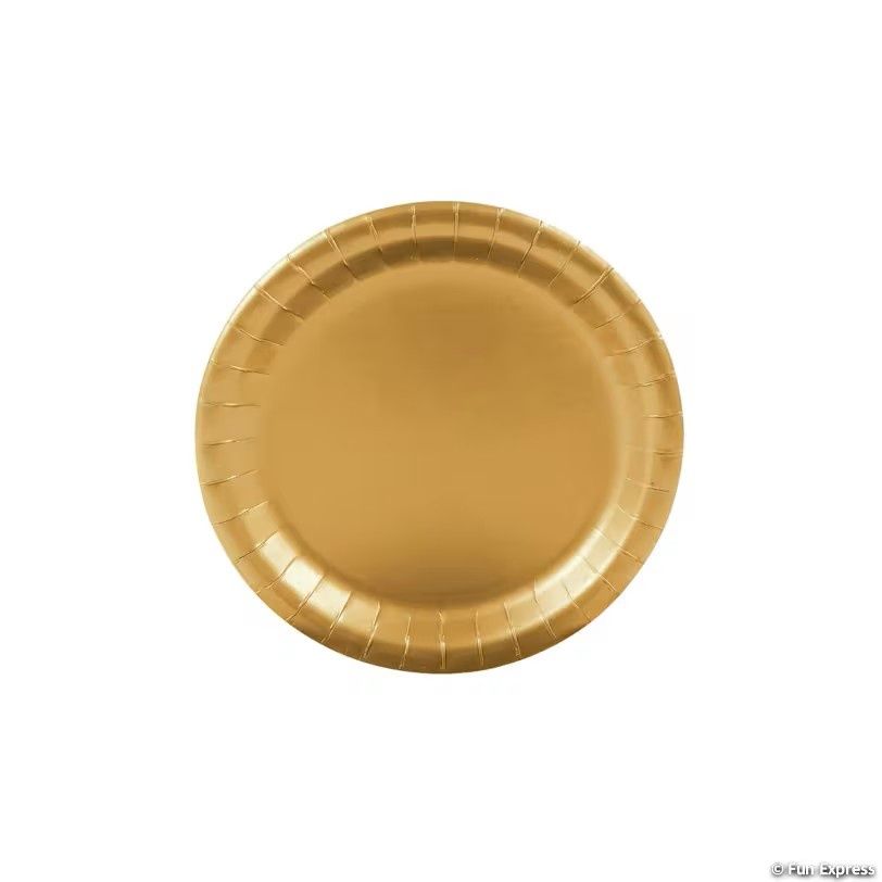 24Ct 7" Metallic Gold Disposable Paper Dessert Plates