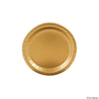 24Ct 7" Metallic Gold Disposable Paper Dessert Plates